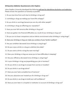 20 Questions addiction quiz